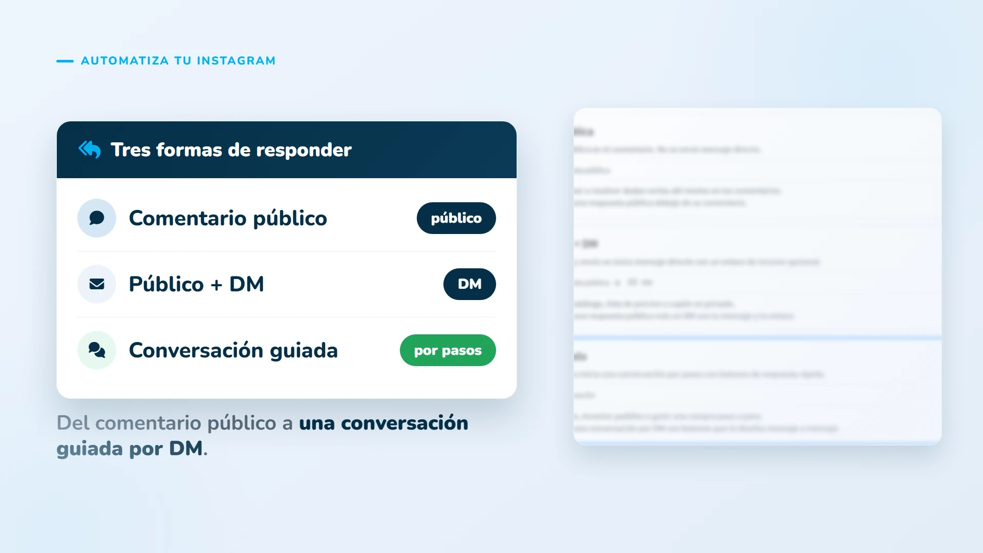 Tres formas de responder: comentario público, público más DM, o conversación guiada.