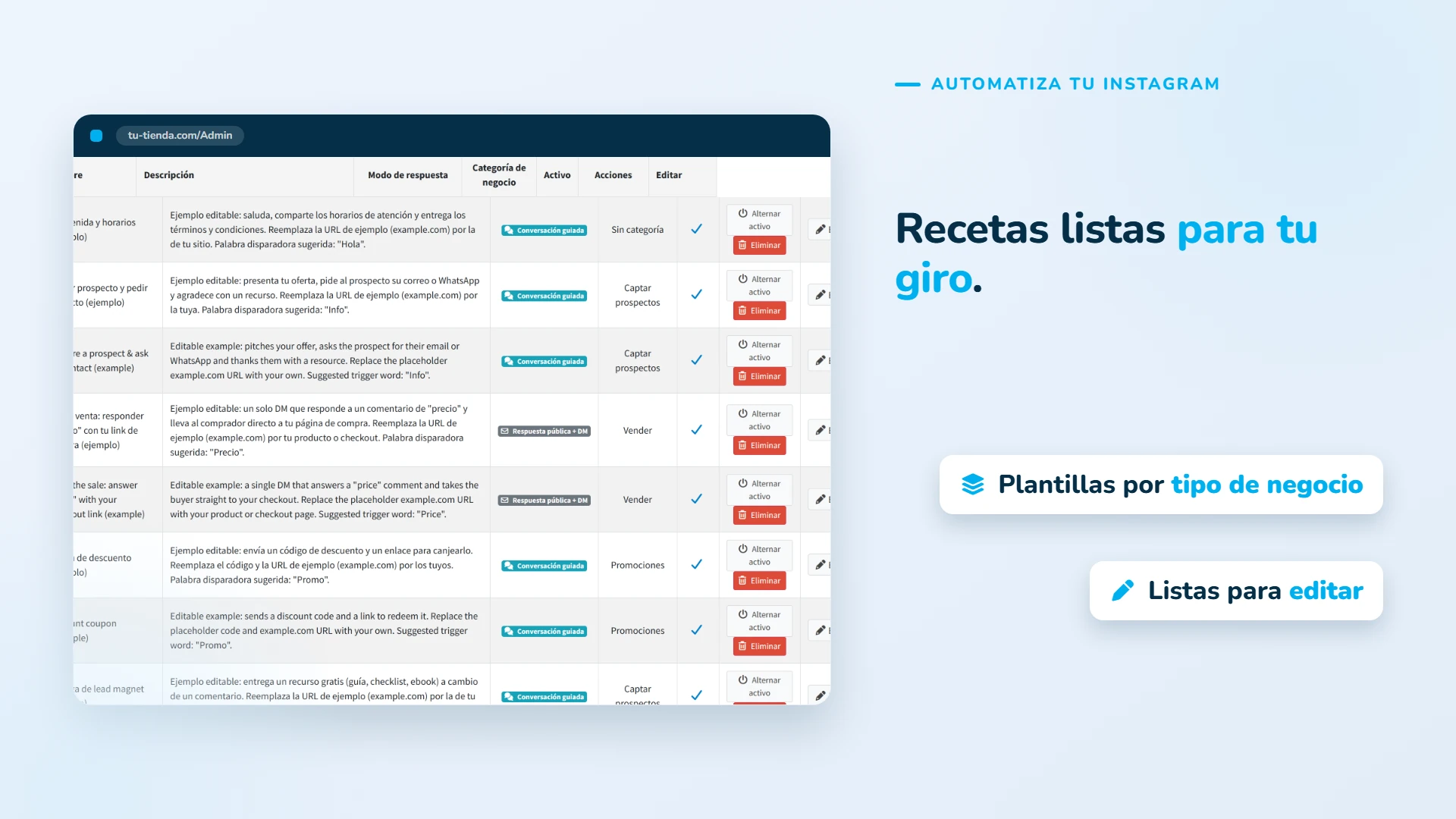Recetas listas para tu giro: plantillas por tipo de negocio, listas para editar.