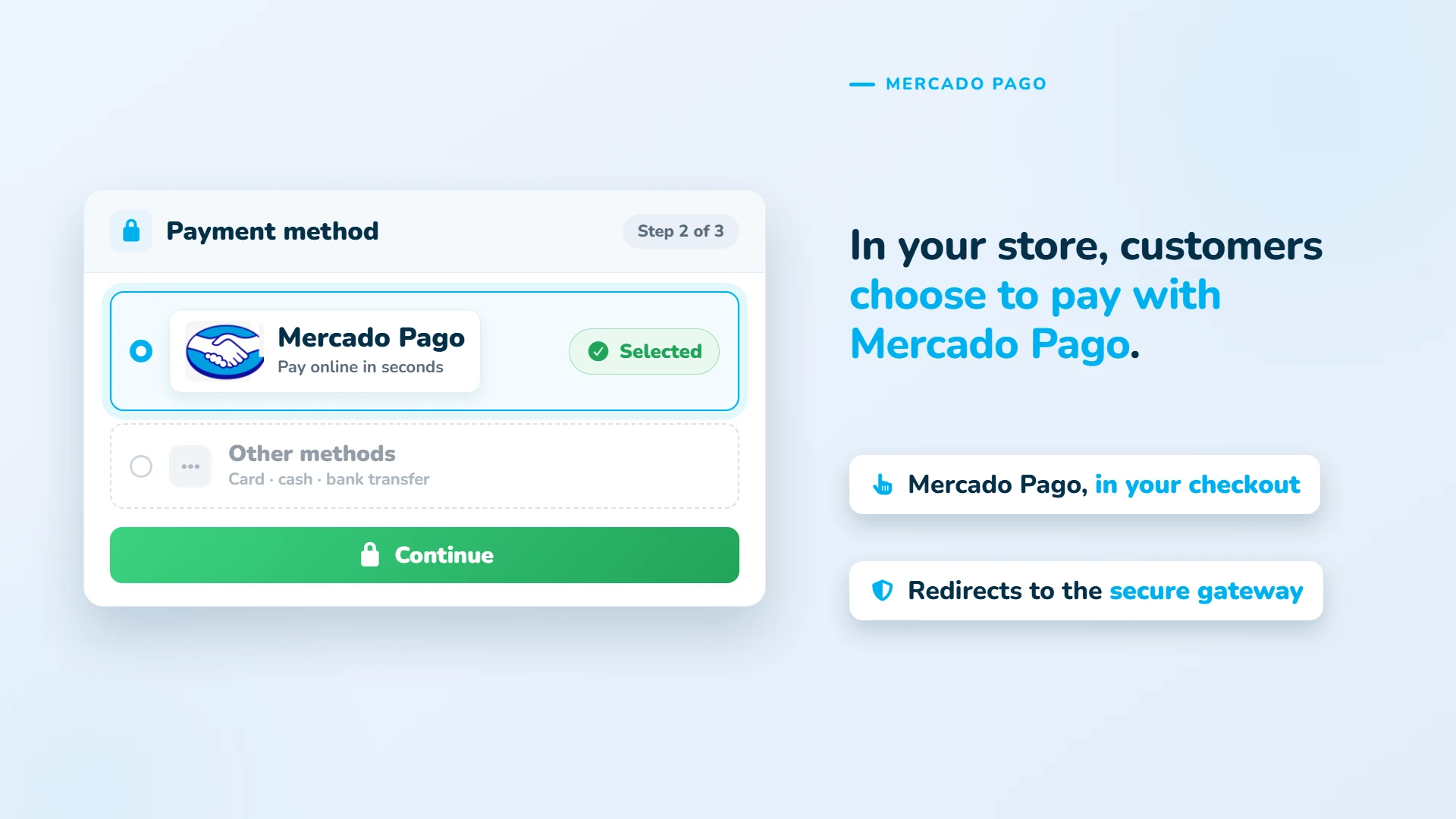 In your store, customers choose to pay with Mercado Pago.