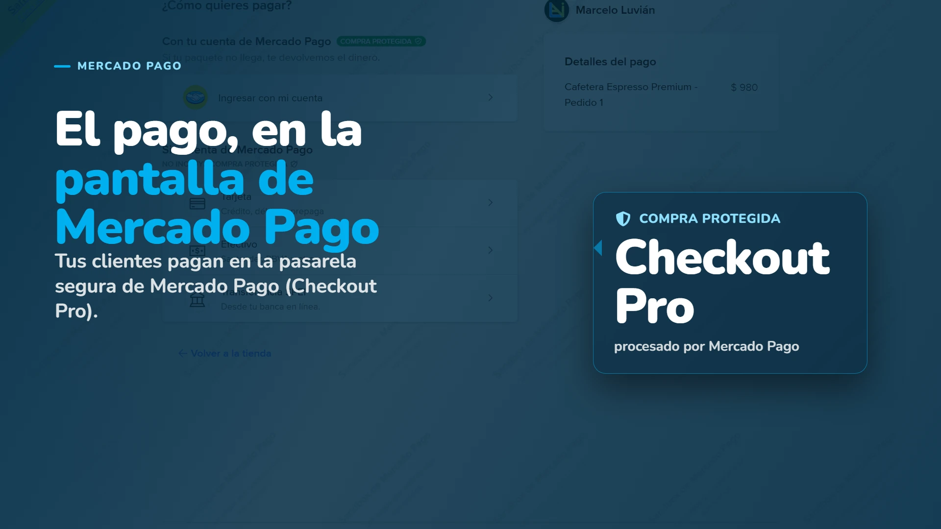El pago ocurre en la pantalla segura de Mercado Pago (Checkout Pro).