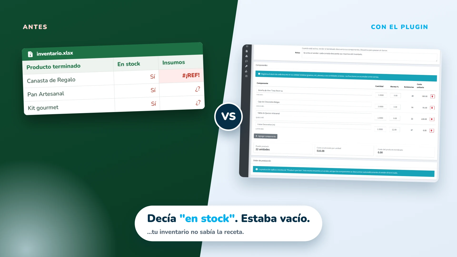 Decía 'en stock' pero estaba vacío: tu inventario no sabía la receta del producto terminado.