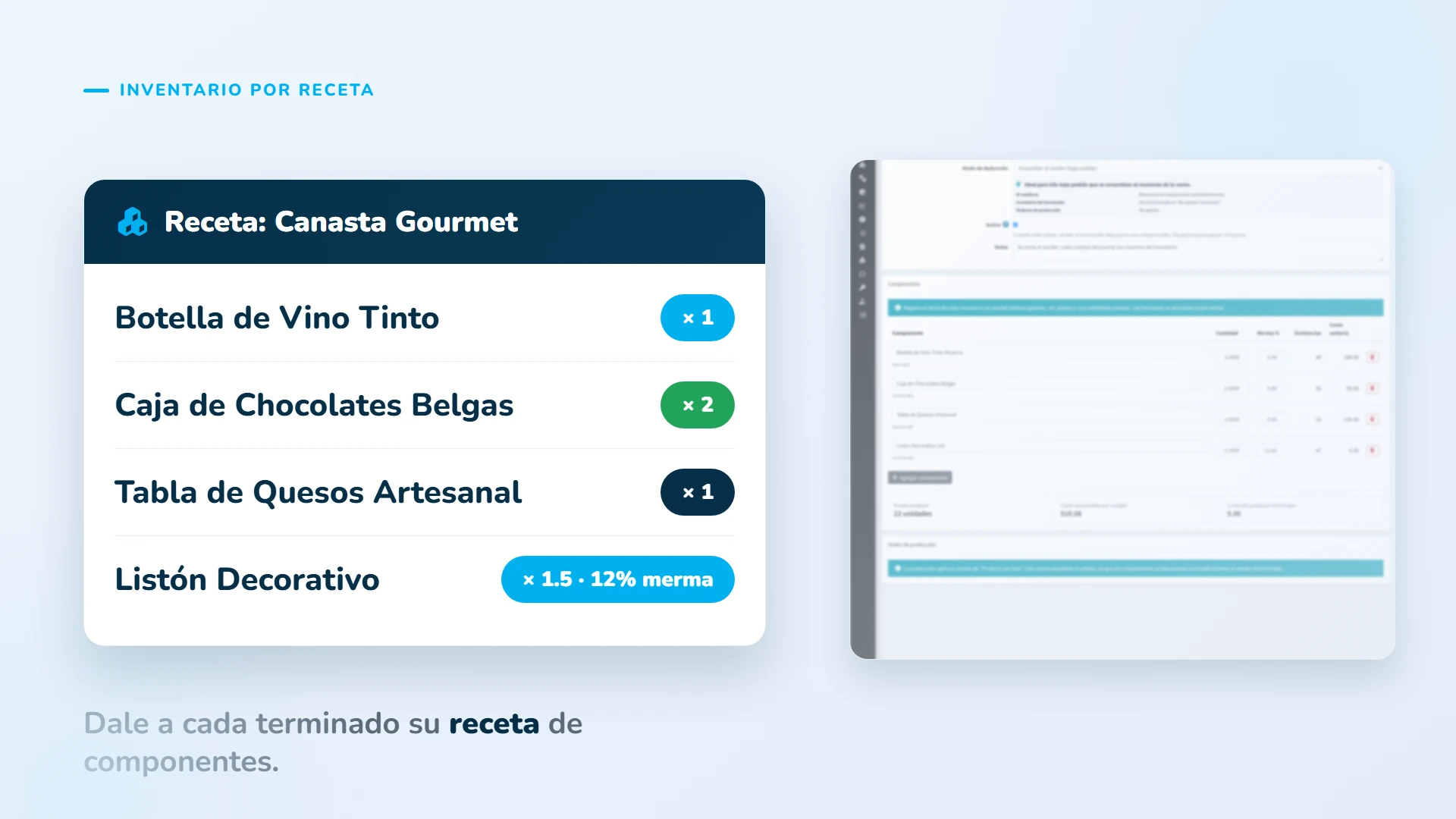 Dale a cada producto terminado su receta de componentes (kit).