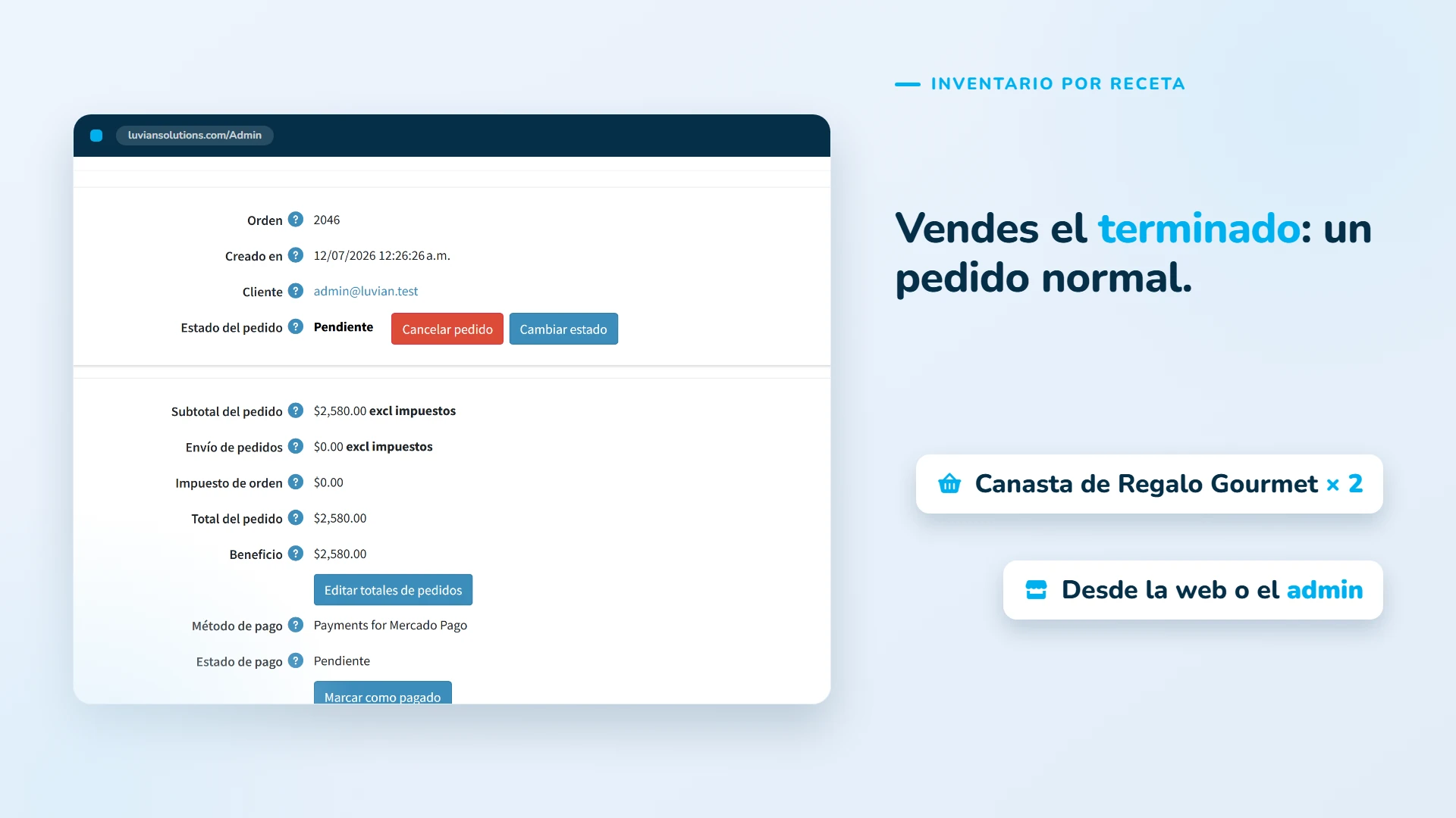 Vendes el producto terminado como un pedido normal.