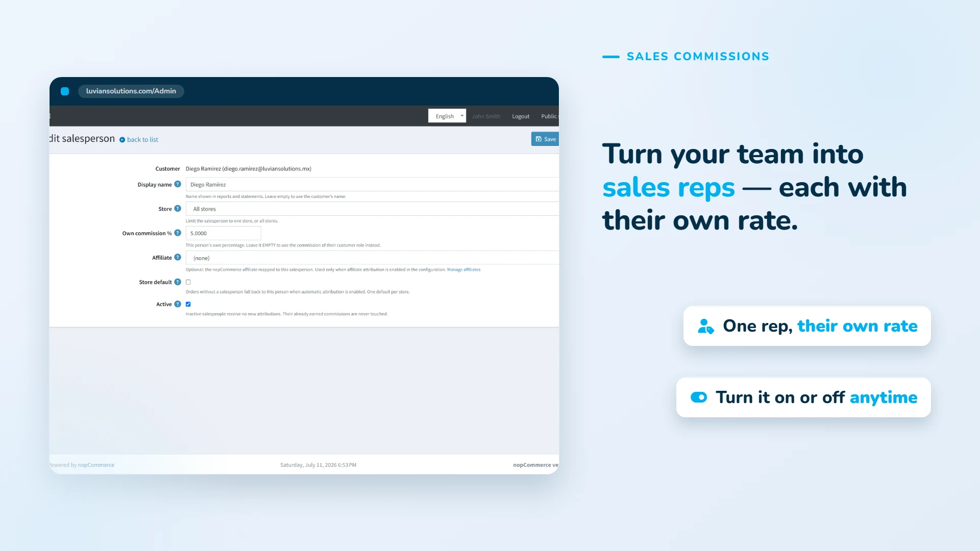 Turn any customer into a sales rep with their own commission rate.