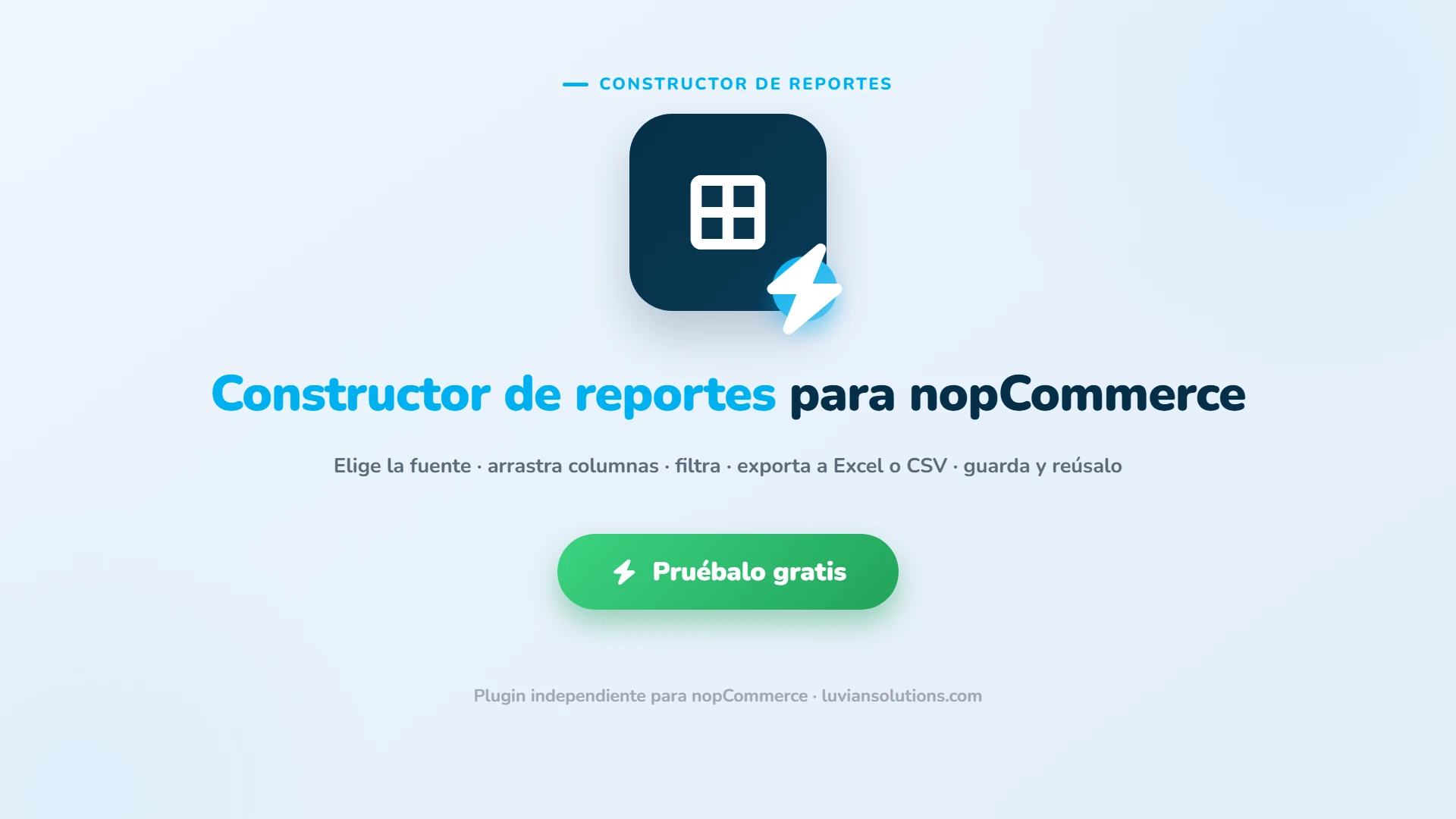 Constructor de reportes para nopCommerce. Pruébalo gratis.